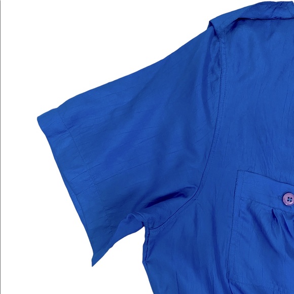 Vintage Ashleigh Morgan Sport Blue Short Sleeve Straight Leg Jumpsuit Size L - Picture 7 of 11